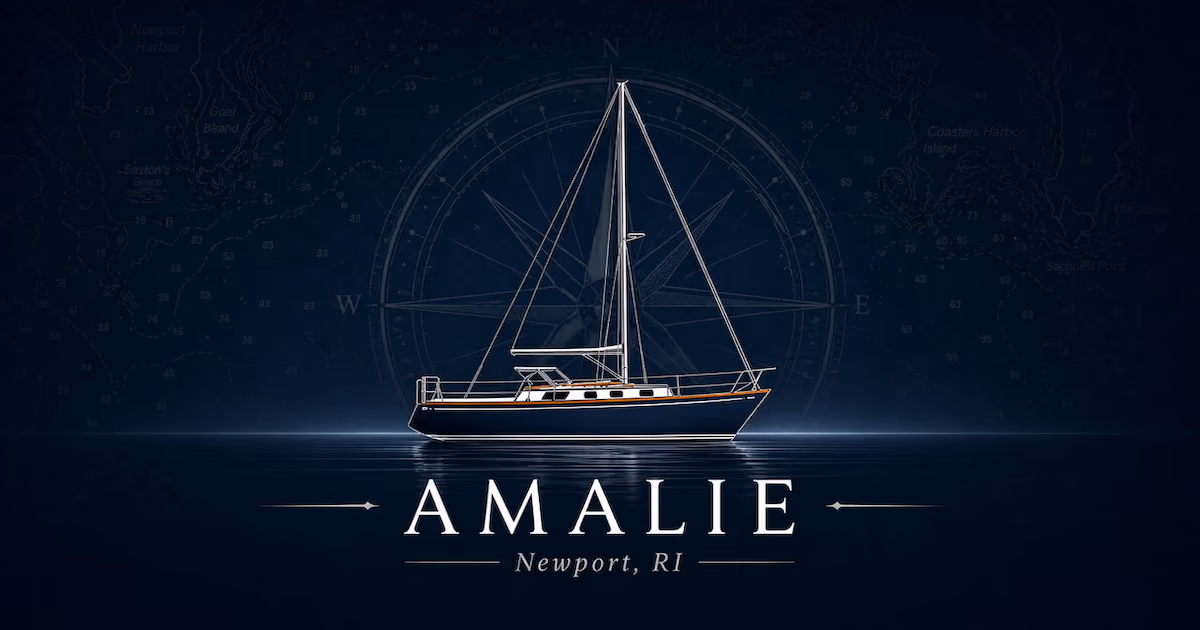 Illustration of Amalie over a chart of Narragansett Bay