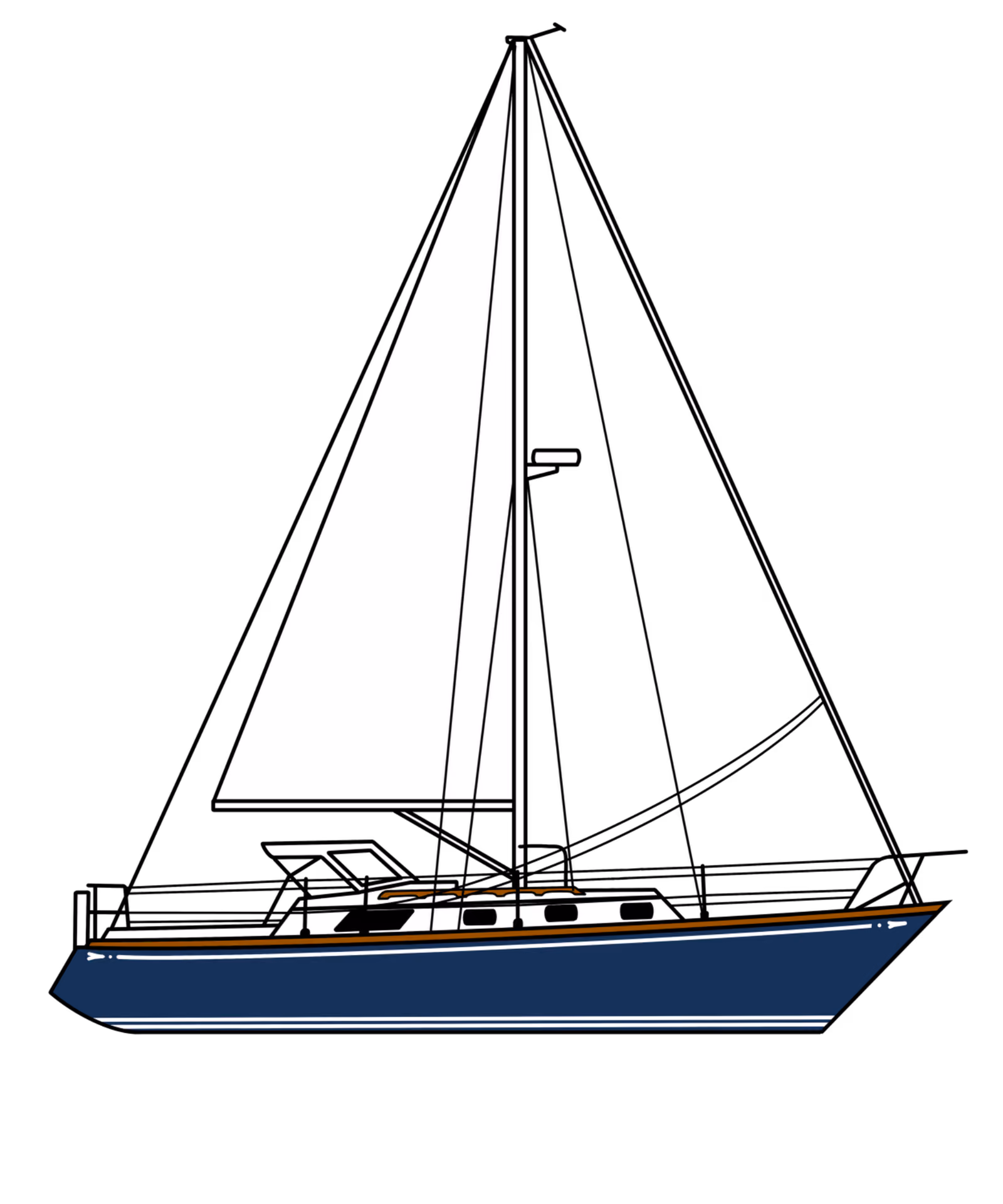 Naval architecture profile drawing of Amalie, a Bristol 31.1 sloop